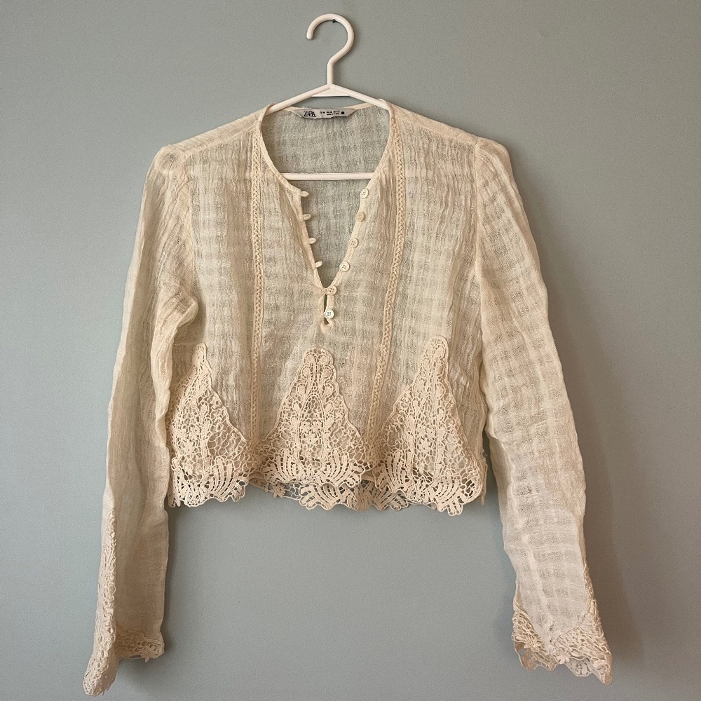Zara Long-Sleeve Linen Top